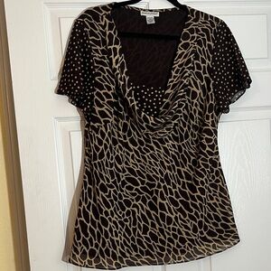 Jessica London Brown and Tan Patterned Blouse